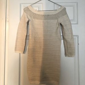 Fitted creme with sparkles bandage bebe dress